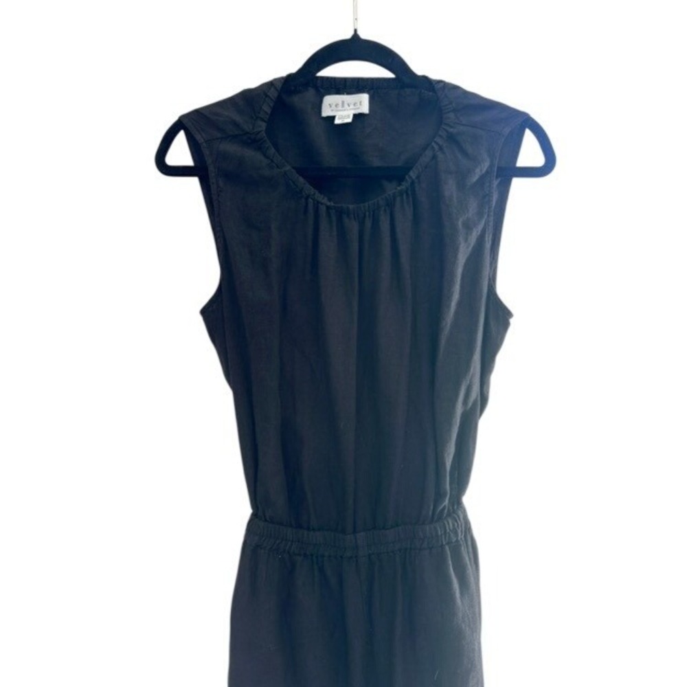 Velvet by Graham & Spencer Black Linen Jumpsuit Sleeveless Elastic Waist S